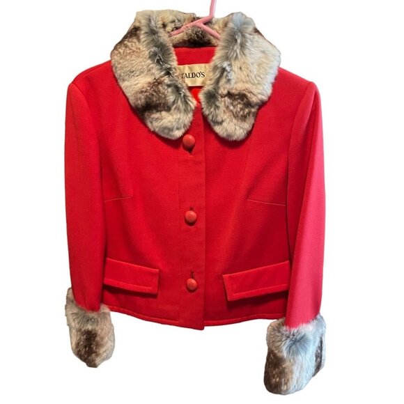 Jack Feit Jackets & Blazers - Vintage 60s Jack Feit Red Fitted Fur Trimmed Short Cropped Mod Blazer Jacket